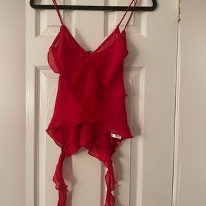 The Vintage Shop Red Ruffle Tie‎ Front Camisole Spaghetti Strap Top Womens S